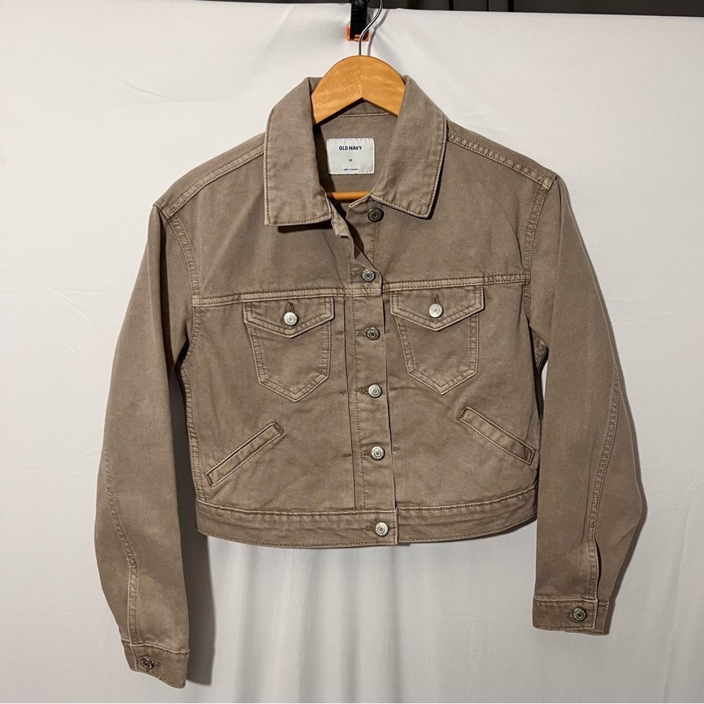 Tan Cropped Jean Jacket Coat Button Front Size XS